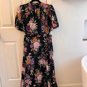 Lipsy Black Floral Long Sleeve Dress